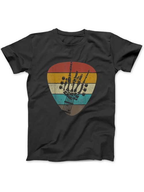 Men's Graphic T-Shirt Retro Striped Colors Surrounding A Guitar Pick And Headstock