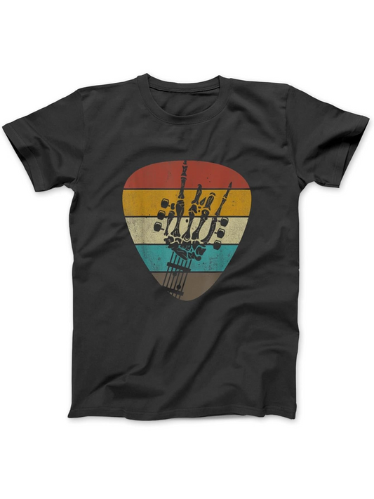 Men's Graphic T-Shirt Retro Striped Colors Surrounding A Guitar Pick And Headstock