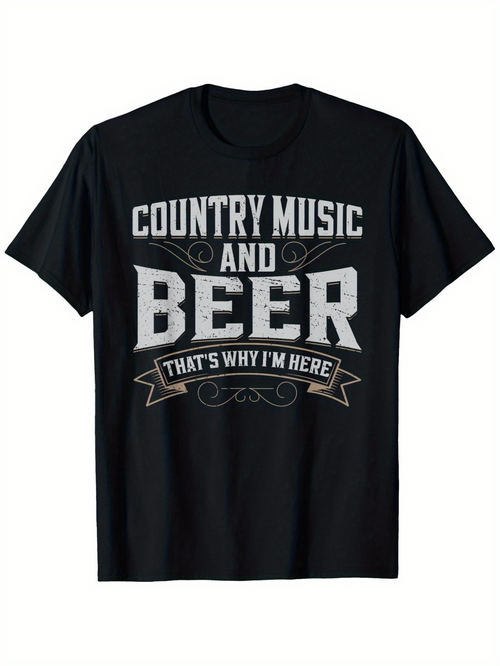 Men's Graphic T-Shirt Country Music And Beer Thats Why Im Here Quote With Western Vintage Banner Design Beer