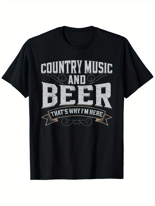 Men's Graphic T-Shirt Country Music And Beer Thats Why Im Here Quote With Western Vintage Banner Design Beer