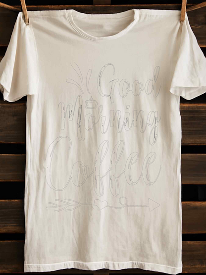 Men's Graphic T-Shirt Good Morning With Handwritten Calligraphy And Sun Shining Coffee