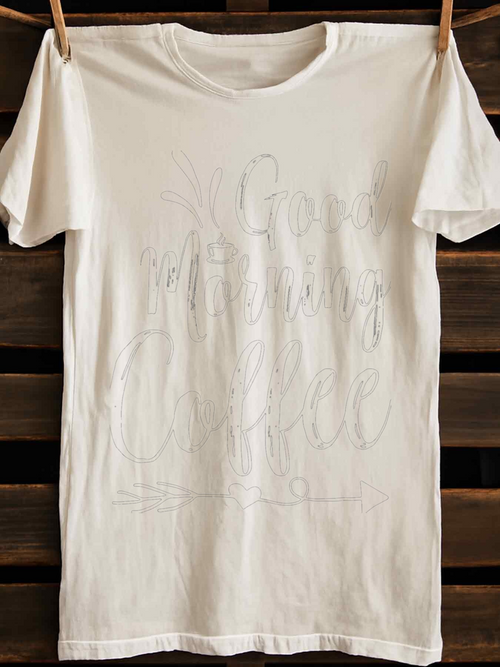 Men's Graphic T-Shirt Good Morning With Handwritten Calligraphy And Sun Shining Coffee