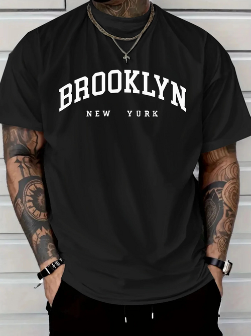 Men's Graphic T-Shirt Brooklyn New York Classic White Text On Black Cotton T Shirt