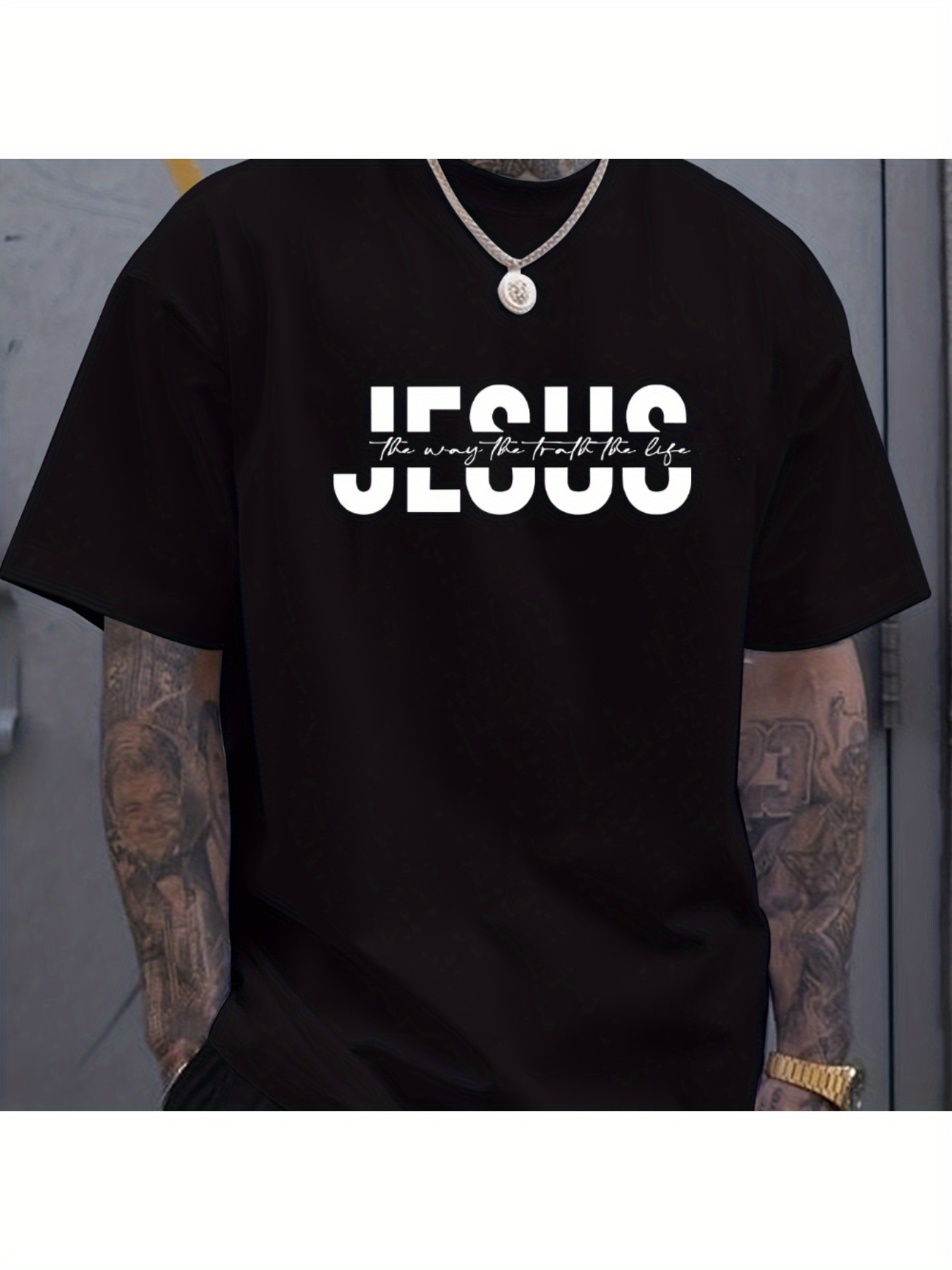 Men's Graphic T-Shirt Bold Expressive Letters With Pure Black Minimalist Religious Jesus