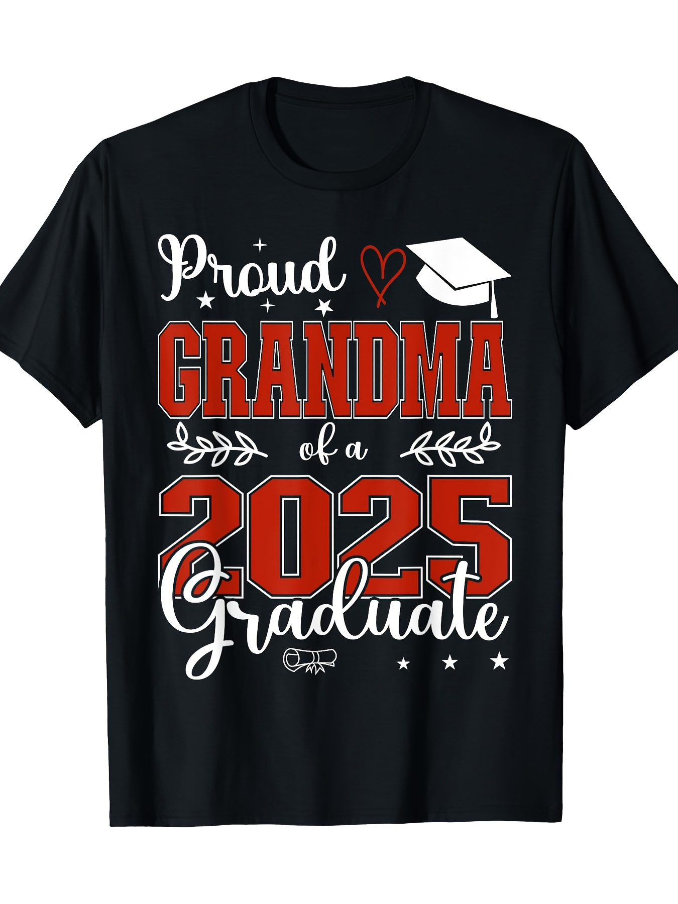 Men's Graphic T-Shirt Proud Grandma Of A 2025 Graduate With Graduation Cap Stars And Elegant Lettering