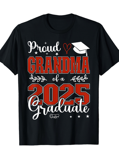 Men's Graphic T-Shirt Proud Grandma Of A 2025 Graduate With Graduation Cap Stars And Elegant Lettering