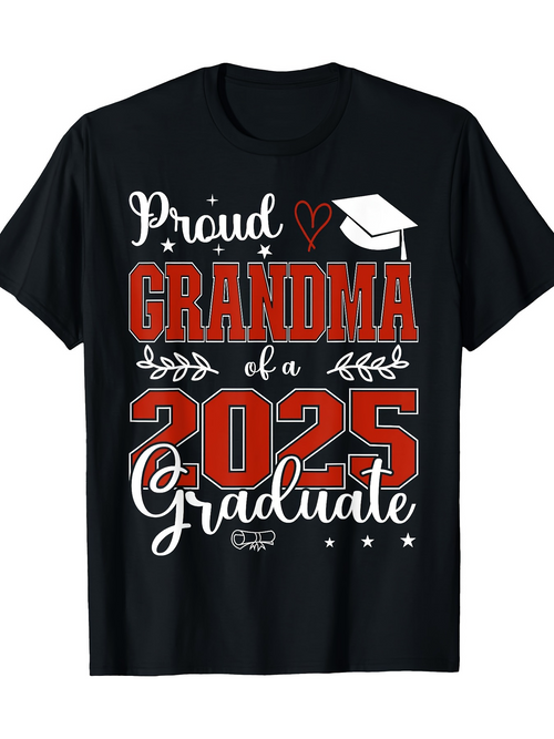 Men's Graphic T-Shirt Proud Grandma Of A 2025 Graduate With Graduation Cap Stars And Elegant Lettering