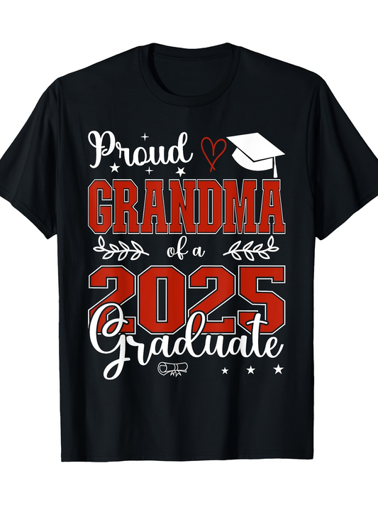 Men's Graphic T-Shirt Proud Grandma Of A 2025 Graduate With Graduation Cap Stars And Elegant Lettering