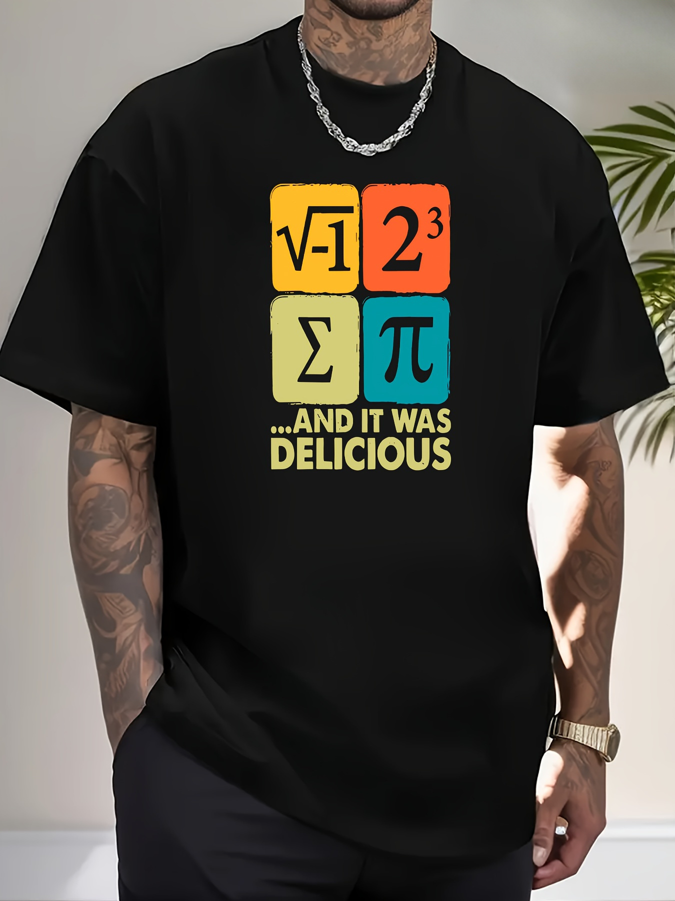 Men's Graphic T-Shirt And It Was Delicious Vibrant Geometric Math Symbols Colorful Numbers