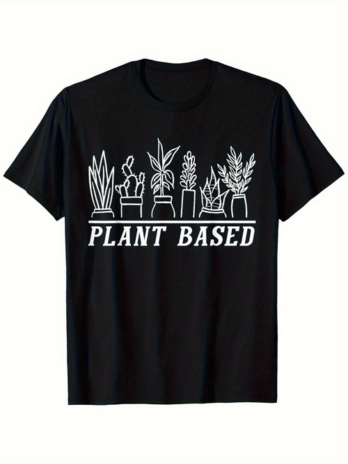 Men's Graphic T-Shirt Plant Based Minimal Outline Plants In Decorative Pots