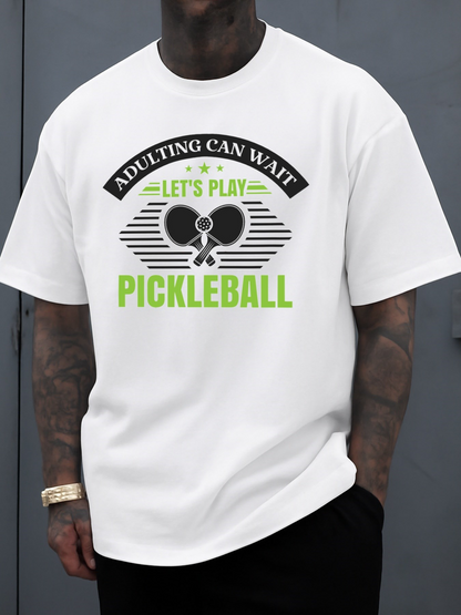 Men's Graphic T-Shirt Adulting Can Wait Lets Play Stripe Graphic With Bold Green Pickleball