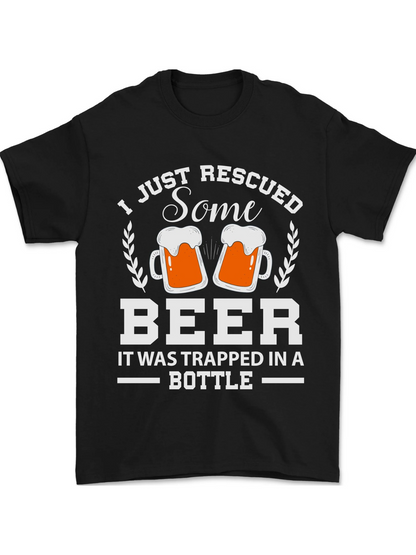 Men's Graphic T-Shirt Just Rescued Some Beer With Frothy Mugs And Wheat Branches