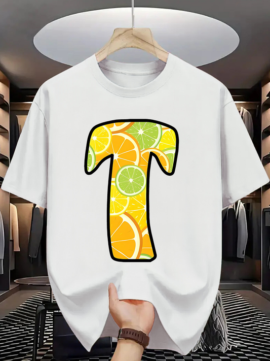 Men's Graphic T-Shirt Fresh Juicy Citrus Slices Pattern Inside Large Letter T