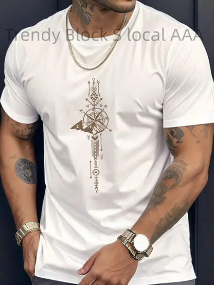 Men's Graphic T-Shirt Minimalist Abstract Geometric Shapes With Compass Pattern Sword