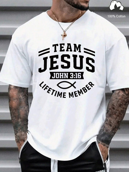 Men's Graphic T-Shirt Team Jesus John 316 Lifetime Member Black Christian Symbol