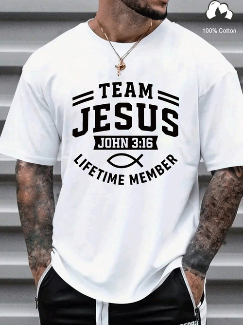 Men's Graphic T-Shirt Team Jesus John 316 Lifetime Member Black Christian Symbol