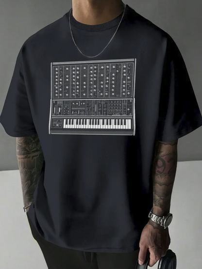 Men's Graphic T-Shirt Linear Dials And Keys Circuit Among Classic Musical Synthesizer