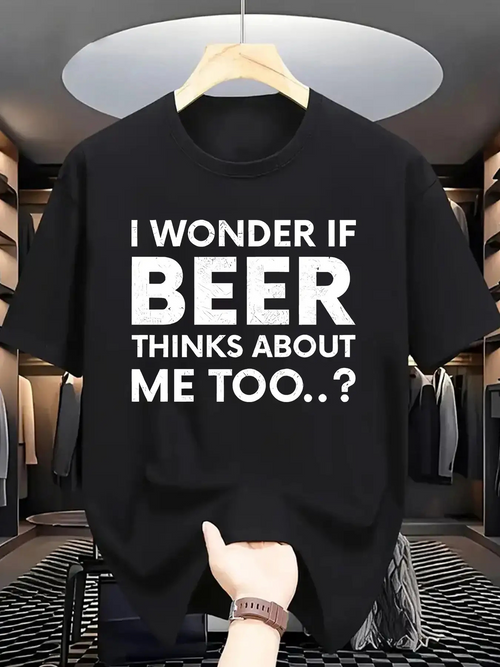Men's Graphic T-Shirt I Wonder If Beer Thinks About Me Funny Casual Black T Shirt