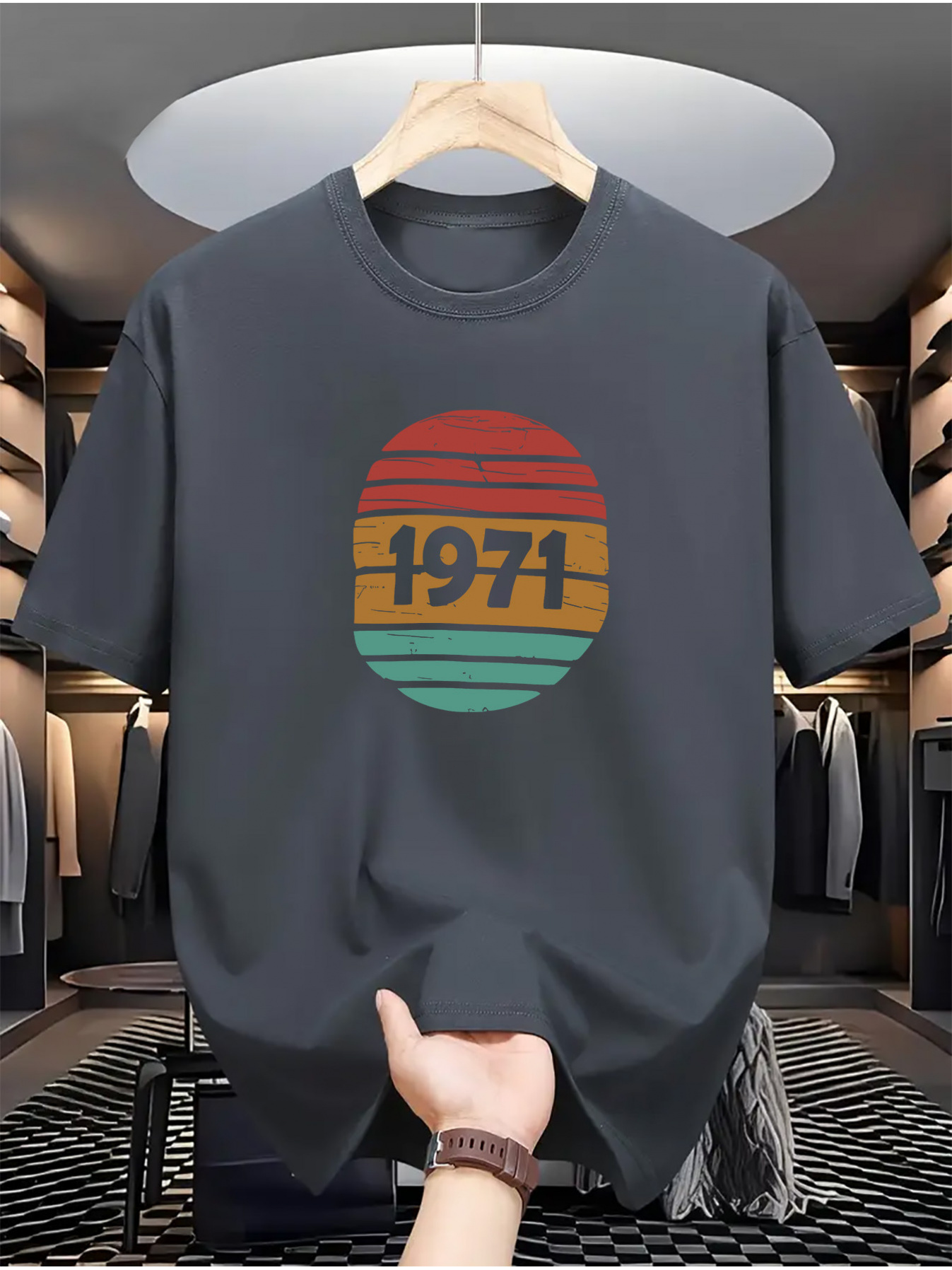 Men's Graphic T-Shirt Retro Sunset Stripes With Vintage Year Design And Number 1971