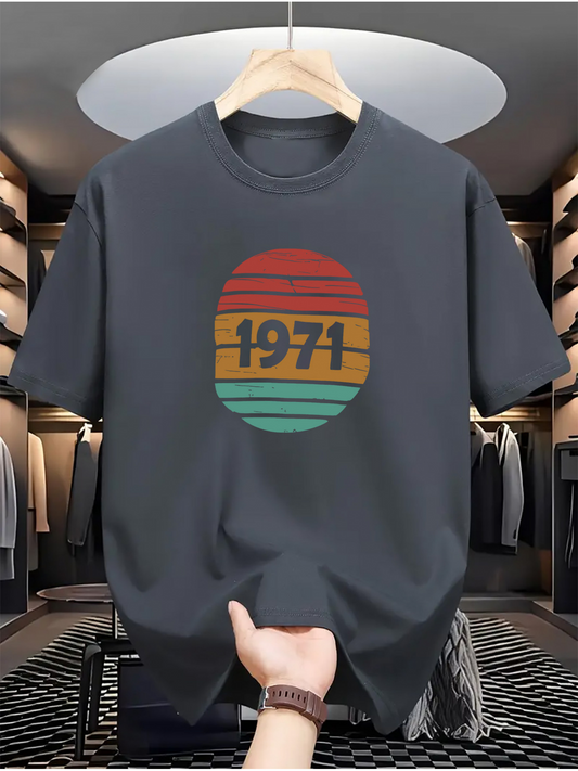 Men's Graphic T-Shirt Retro Sunset Stripes With Vintage Year Design And Number 1971