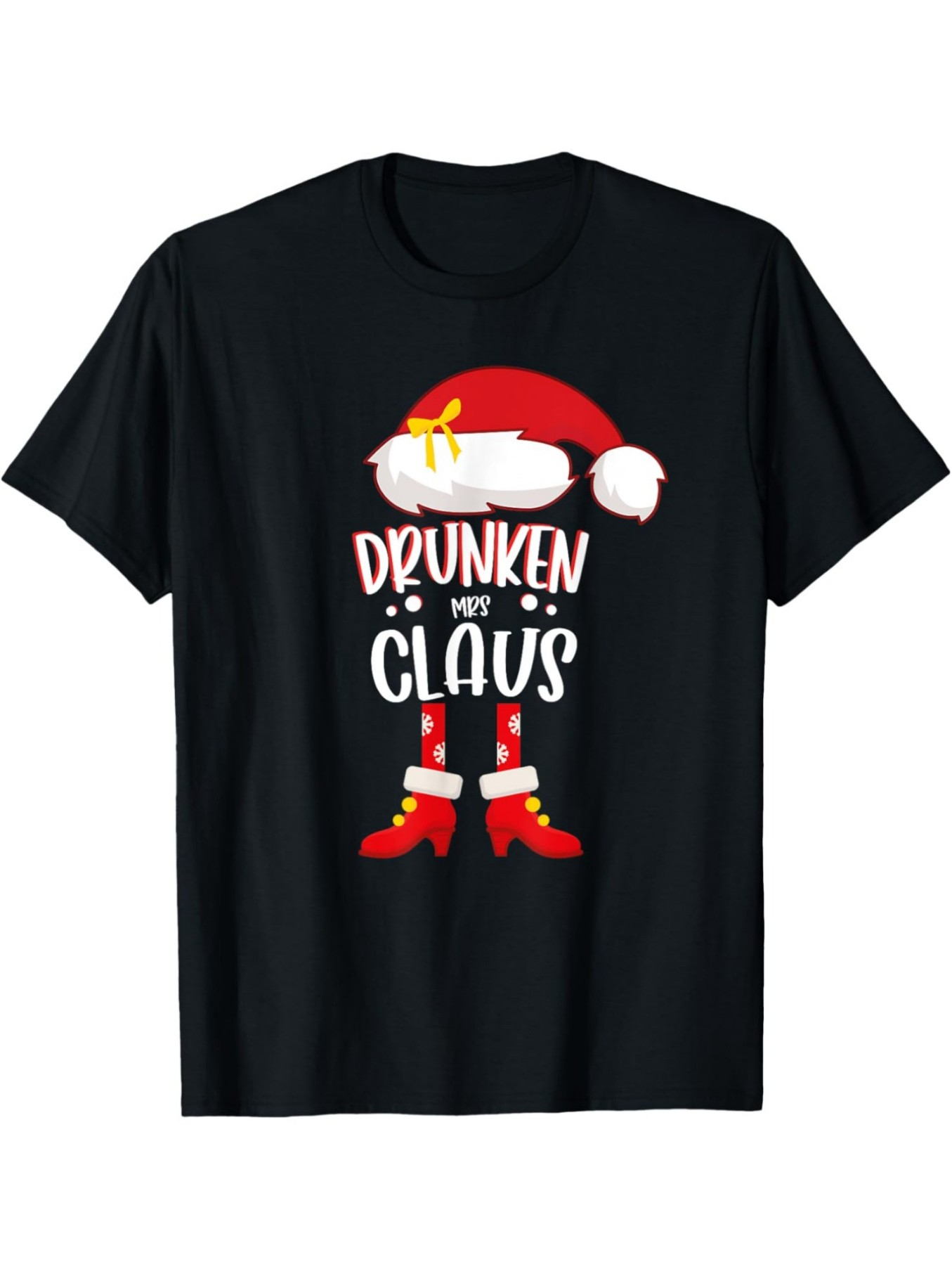 Men's Graphic T-Shirt Drunken Hat Claus With Santa Costume And Red Festive Boots