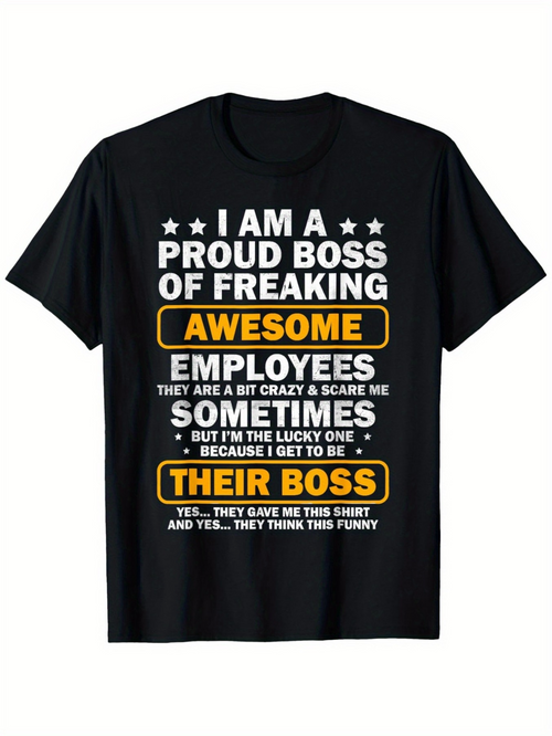 Men's Graphic T-Shirt Proud Boss With Funny Bold Lettering And Motivational Quotes T Shirt