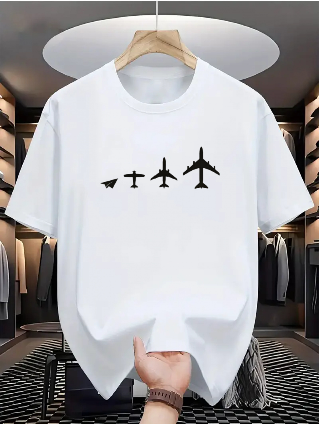 Men's Graphic T-Shirt Evolution Of Airplanes With Four Black Aircraft Icons Plane
