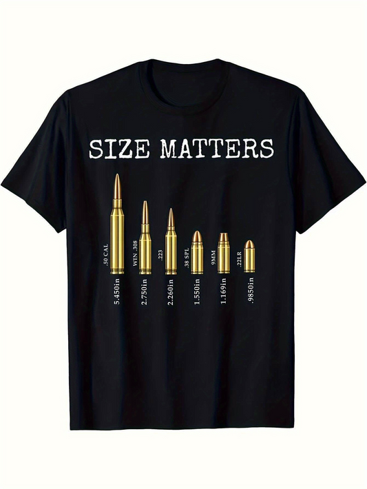 Men's Graphic T-Shirt Size Matters Graphic With Golden Bullets And Black Shirt