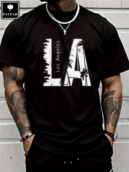 Men's Graphic T-Shirt Los Angeles Skyline With Palm Trees On Iconic LA Letters