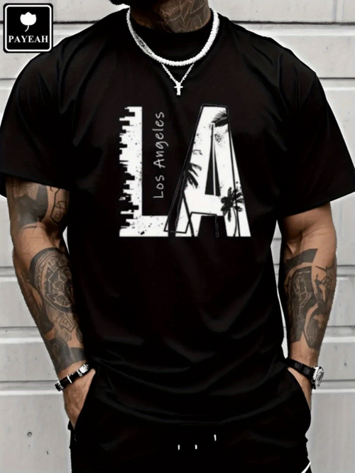 Men's Graphic T-Shirt Los Angeles Skyline With Palm Trees On Iconic LA Letters
