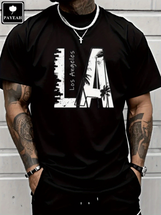 Men's Graphic T-Shirt Los Angeles Skyline With Palm Trees On Iconic LA Letters