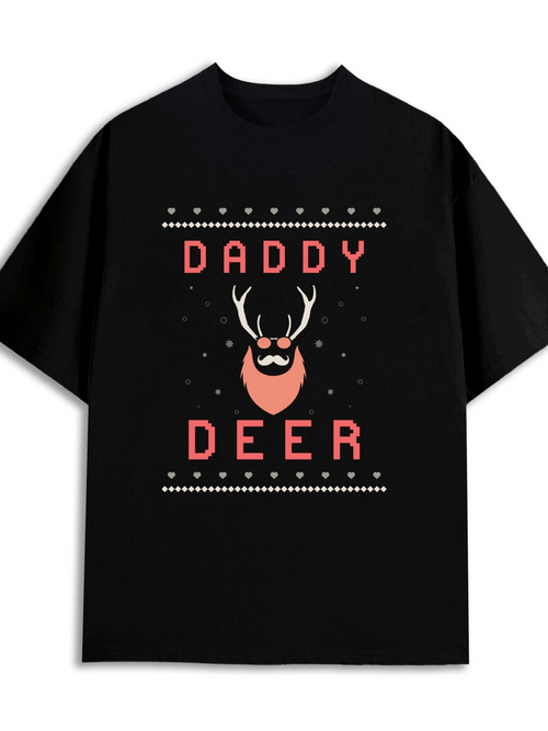 Men's Graphic T-Shirt Daddy Deer With Gentle Antlers And Stylized Beard Deer