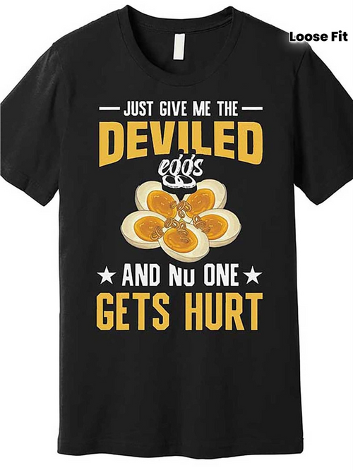 Men's Graphic T-Shirt Just Give Me The Deviled Eggs Surrounded By Star Motifs And Whimsical Typography With Snack