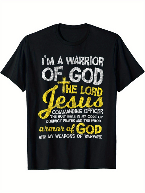 Men's Graphic T-Shirt Warrior Of God Inspiring Faithful Message With Bold Typography Jesus