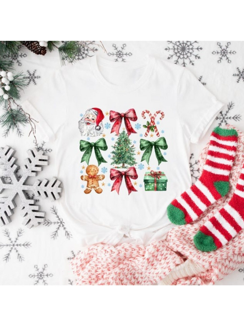 Men's Graphic T-Shirt Festive Holiday Decorations Gingerbread Candy Canes Green Ribbons And Christmas Tree