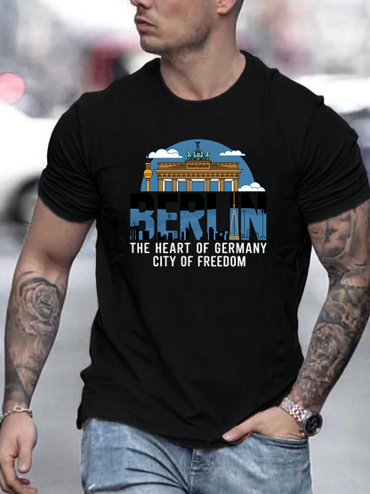 Men's Graphic T-Shirt Berlin Under Cloudy Sky With Brandenburg Gate Landmark Silhouette