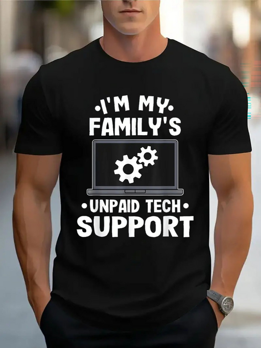 Men's Graphic T-Shirt Im My Familys Unpaid Tech Support With Computer And Gear Icons