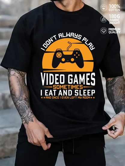 Men's Graphic T-Shirt Sometimes I Eat And Sleep Under Orange Sunset With Video Game Controller