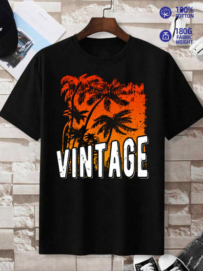 Men's Graphic T-Shirt Vintage With Orange Sunset Silhouettes And Palm Trees T Shirt