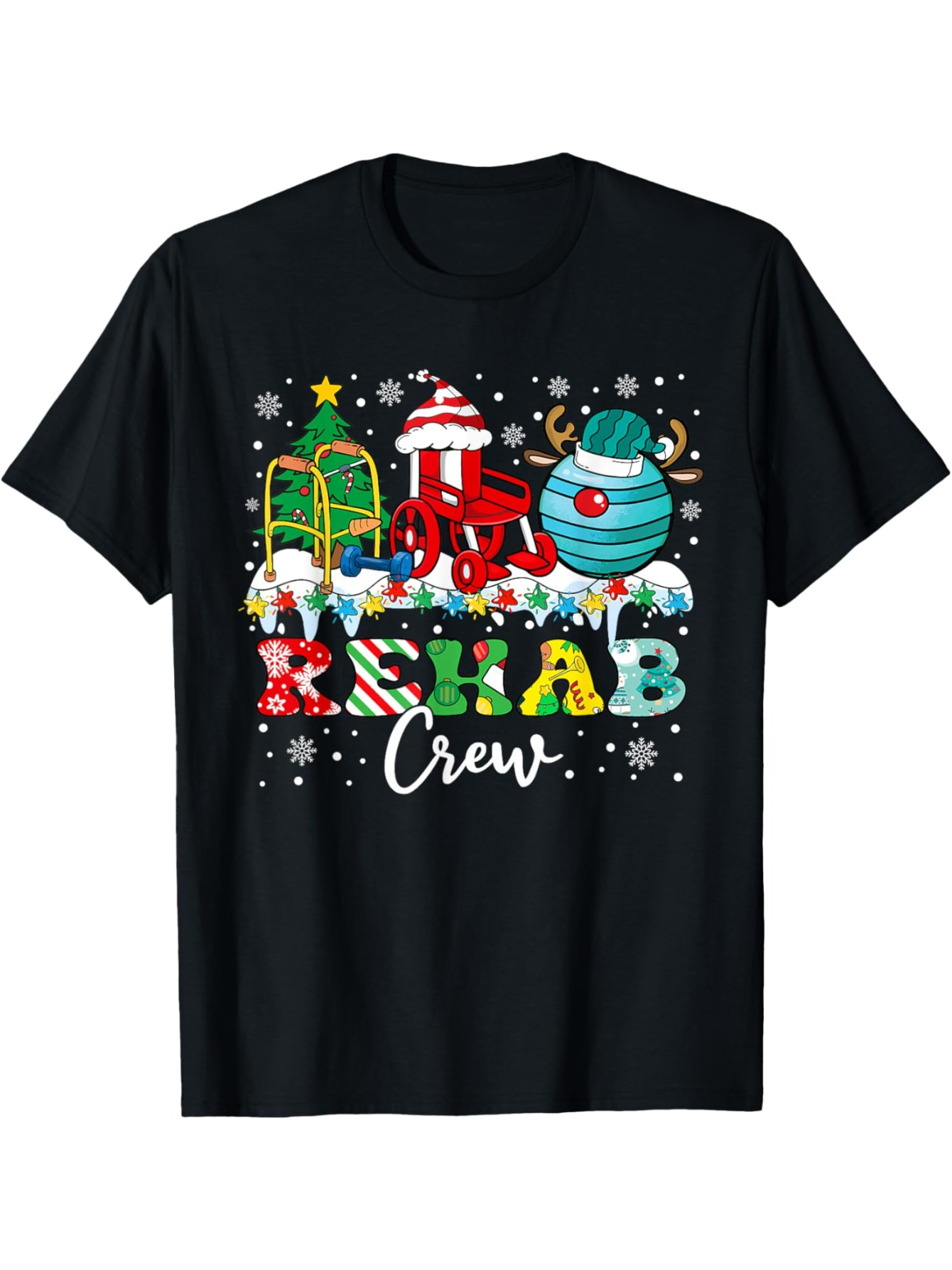 Men's Graphic T-Shirt Christmas Train With Presents Ornaments Snowflakes Festive Decor Mixed Letters Crew