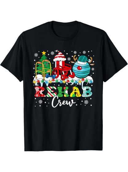 Men's Graphic T-Shirt Christmas Train With Presents Ornaments Snowflakes Festive Decor Mixed Letters Crew