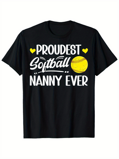 Men's Graphic T-Shirt Proudest Softball Nanny Ever With Yellow Hearts And A Softball