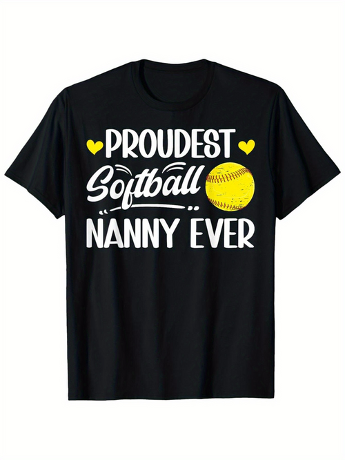 Men's Graphic T-Shirt Proudest Softball Nanny Ever With Yellow Hearts And A Softball