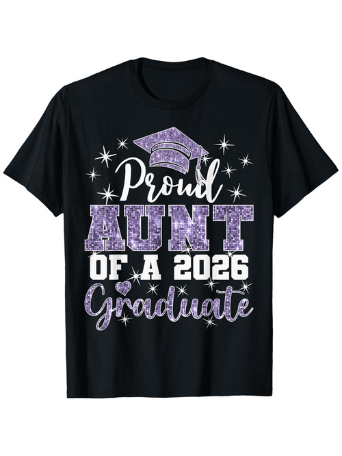 Men's Graphic T-Shirt Proud Aunt Of A 2026 Graduate With Sparkling Stars And Graduation Cap