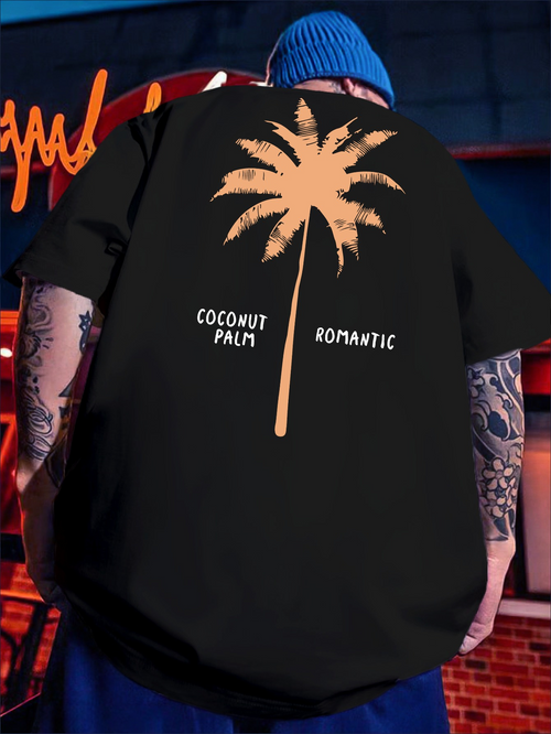 Men's Graphic T-Shirt Coconut Palm Romantic Summer Night With Sunset Glow And Silhouetted Palm Tree