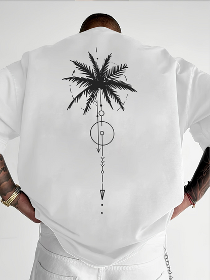 Men's Graphic T-Shirt Minimalist Geometric Shapes With Tropical Palm Tree Under Sunlight Palm Tree
