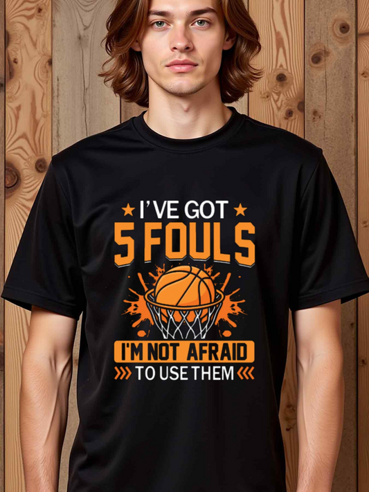 Men's Graphic T-Shirt Ive Got Five Fouls Flaming Basketball Under Orange Stars