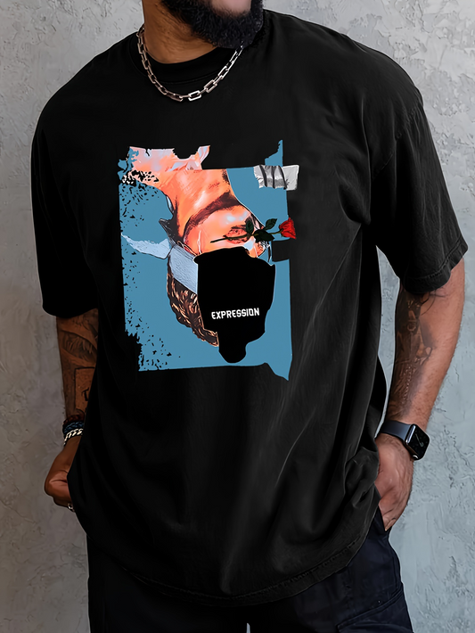 Men's Graphic T-Shirt Abstract Painted Portrait With Bold Colors And Mixed Expression Elements Face