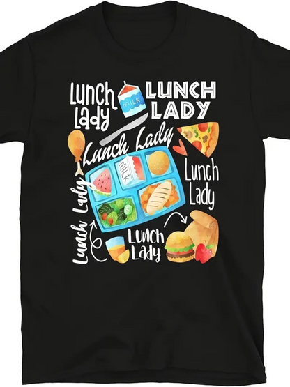 Men's Graphic T-Shirt Lunch Lady With Pizza Milk And Colorful School Food Tray