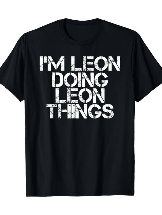 Men's Graphic T-Shirt Im Leon Doing Leon Things Large Block Print Black T Shirt